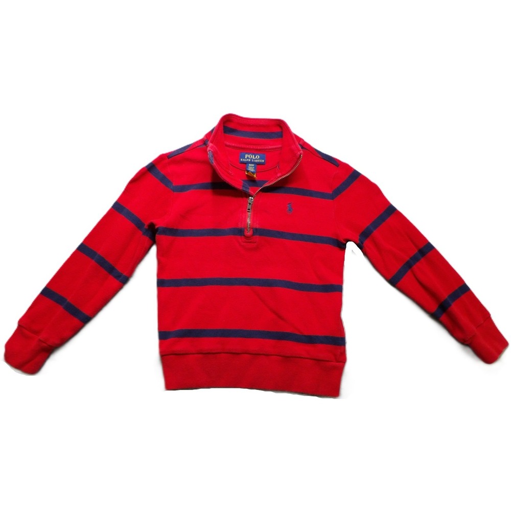 Polo Ralph Lauren Boys 1/4 Zip Pullover Sweatshirt Red Blue Striped 3/3T Toddler